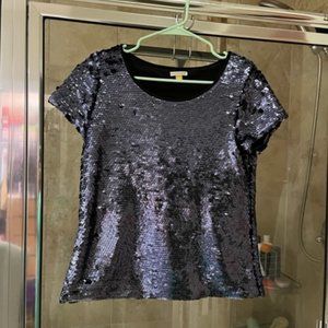 Sequined navy silver blue metallic top, Small Leifsdottir